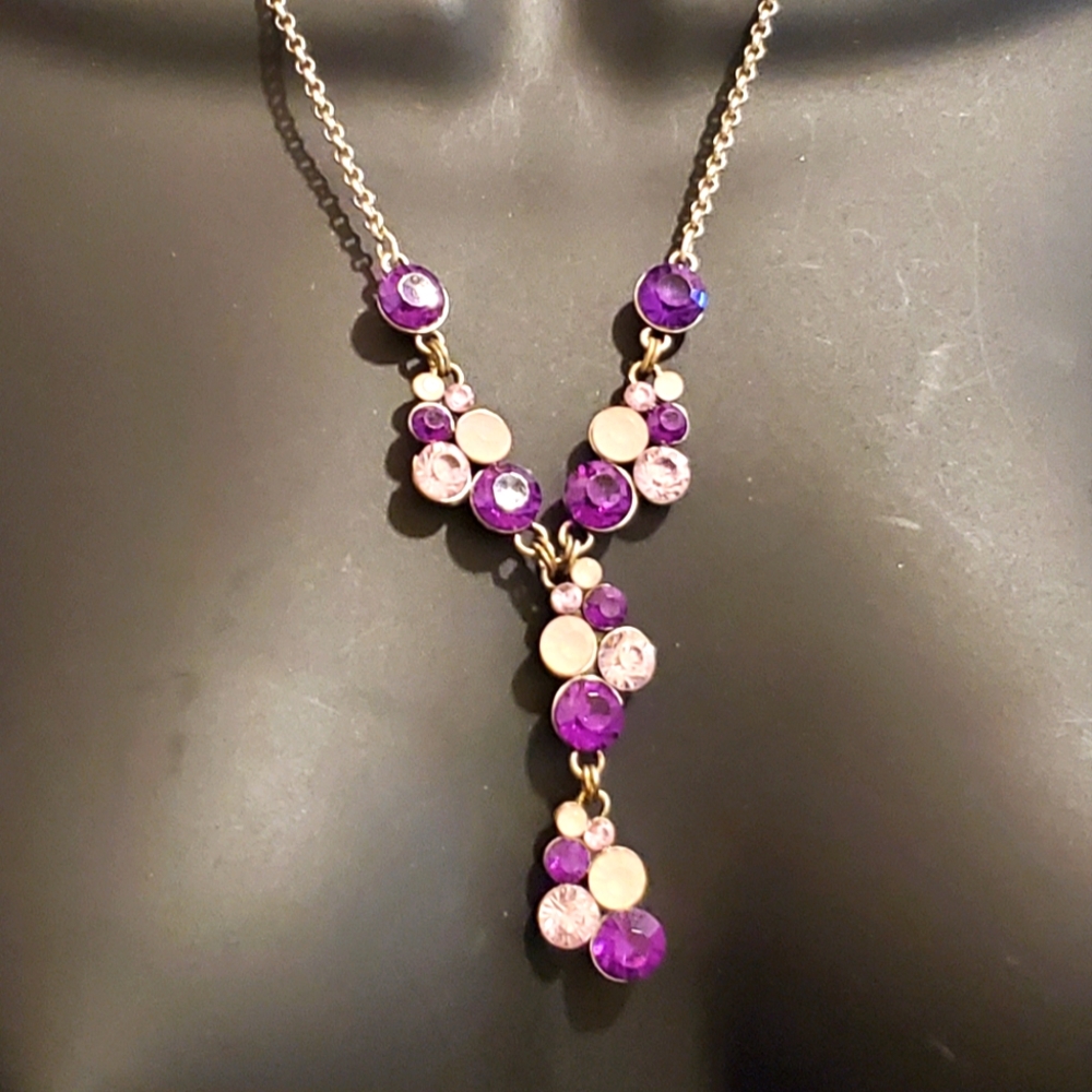 Vintage Sha Silver Purple Rhinestone Necklace